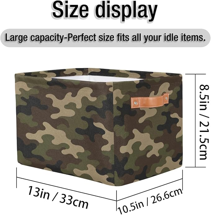 Pardick Camo Basket Storage Bins Rectangle Canvas Basket Cube Storage Box | Nursery Foldable Basket with Handle for Kids Girls Boys Toys Living Room Closet Organizer Shelf Gifts Military Army