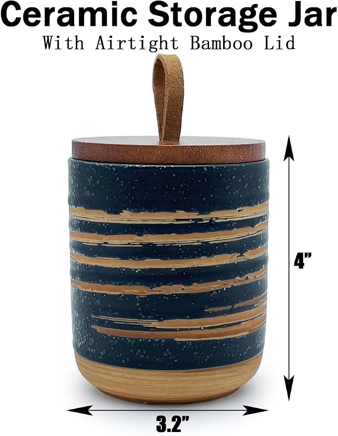 10oz Ceramic Food StorageContainer with Lid & Spoon,Sugar Bowl,Airtight Coffee Matcha Containe,Loose Leaf Tea Storage,Salt Cellar,Spice Jar(Black Spiral Pattern)