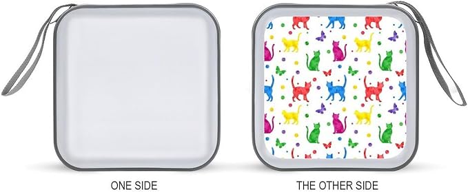 Portable 40-Capacity DVD Storage Binder Colorful Cats, Hard Case CD Holder with Zipper, Organizer for Music Movies Game Discs