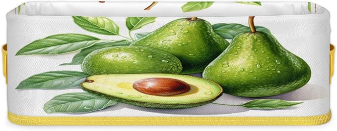 Green Avocado Pattern Bathroom Storage Basket Waterproof Foldable Storage Bins with Handles Decorative Toilet Paper Storage Basket for Organizing for House Bathroom Toiletries