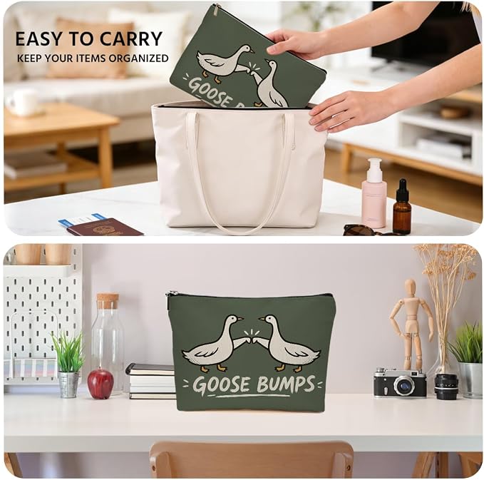 Funny Goose Bumps Makeup Bag, Goose Lovers Gifts Cosmetic Bag Makeup Pouch | Silly Geese Travel Toiletry Bags, Christmas Birthday Gifts for Women Girls Friends Bestie Sisters Travel Organizer Pouch