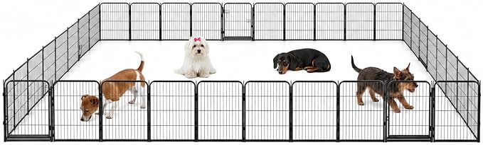 Dog Play Pen for Outdoor Use - 24'', 40 Panels for Small and Puppy Size Dogs - Portable Playpen Kennel for RV, Camping, and Yard - Heavy Duty Pet Fence w/Black Rust Resistant Coating