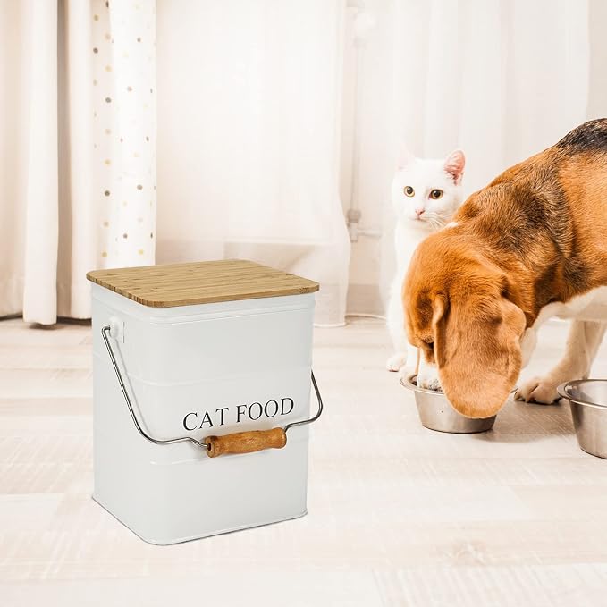 Farmhouse Cat Food Storage Container,6L Cat Food Canisters,Pet Foods Container Hold 5~6lbs Cat Food Treats,Airtight Cats food Storage with Lid and Scoop,Kibble Containers Countertop-White