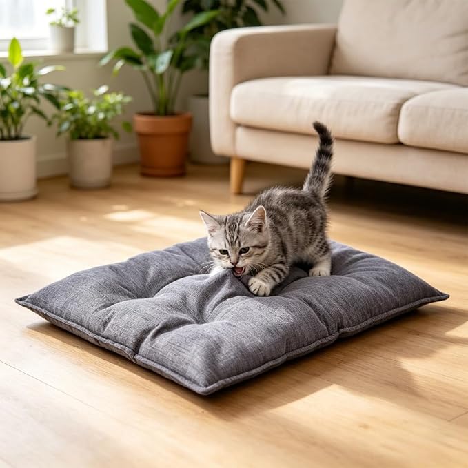 Chew Proof Dog Bed for Crate, Indestructible Durable Kennel Mat with Reinforced Corners, Large Washable Chew Resistant Pet Pad for Small Chewers (Beige, 17"×13")