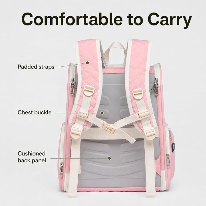 Cat Backpack Carrier for Small Dogs and Medium cat Puppy Kitten Bunny Pet Carrier Backpack Collapsible with Fully Ventilated Mesh with Safety Leash (Pink, 12.9" L x 10.62" W x 15.5" H - M)