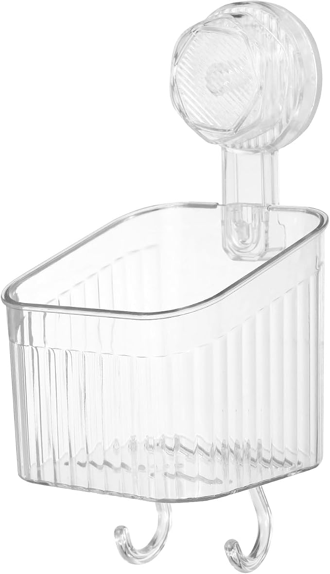 uxcell 1Pcs Suction Cup Shower Caddy with Hooks, 3.7 Inch Suction Cup Shower Organizer Shelf Wall Mount Dispenser Rack Storage Shelf for Bathroom Kitchen, Clear