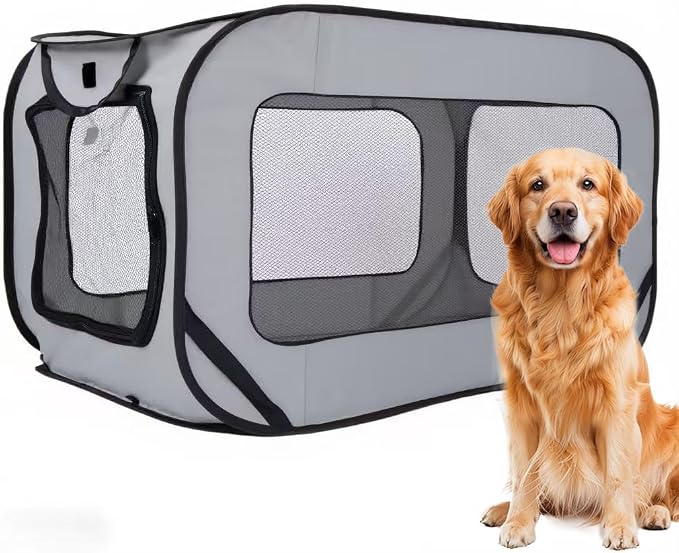 36 Inch Foldable Dog Kennel for Large Dogs, Portable Waterproof Pop-Up Pet Crate, Indoor Outdoor Travel Car Seat Kennel (Grey)