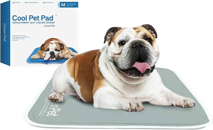The Green Pet Shop Cool Pet Pad - Medium, Sage Grey - Self-Cooling, Pressure Activated Mat for Dogs & Cats from 21-45 lbs - Non-Toxic Gel, No Water Needed
