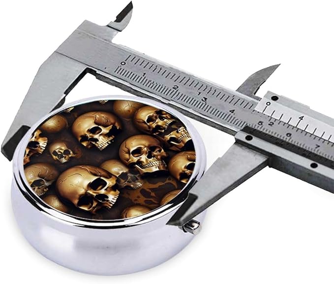 Purse Pill Case, Cool Skulls Head Mini Round Holder, Portable Organizer for Medicine, Travel Pill Box Pocket Carry for Seniors
