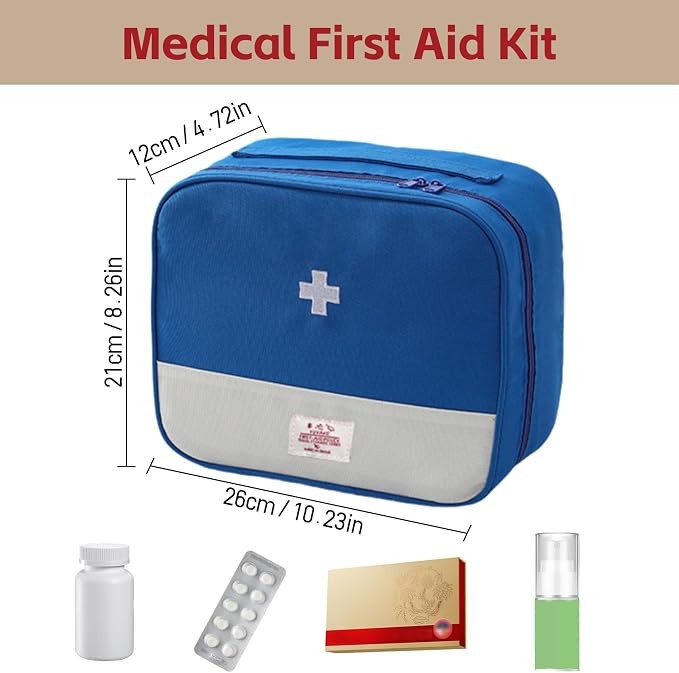 First Aid Bag, Medical Bag Empty, Portable Medicine Bag Organizer for Home Outdoor Camping Hiking Travel (Blue)