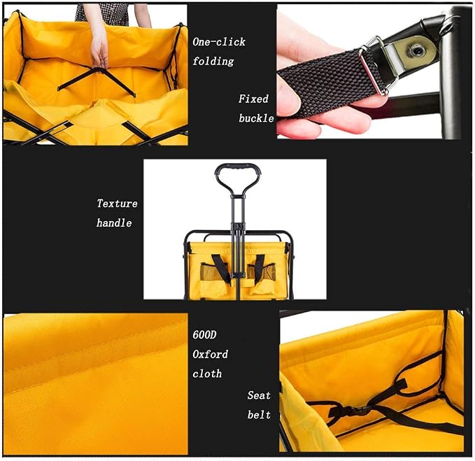 Folding Camping Cart- 90KG Capacity Outdoor Push Wagon Trolley with Safety Belt for Garden Outdoor Camping Picnic Travel Shopping Pet