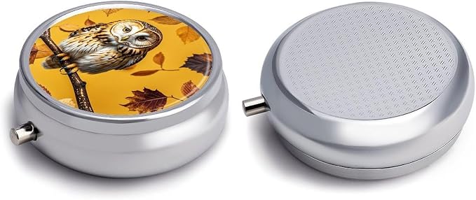 3 Compartment Medicine Pill Case, Owl Branch Round Pill Box, Portable Decorative Medicine Organizer for Pocket Or Purse Vitamin Organize