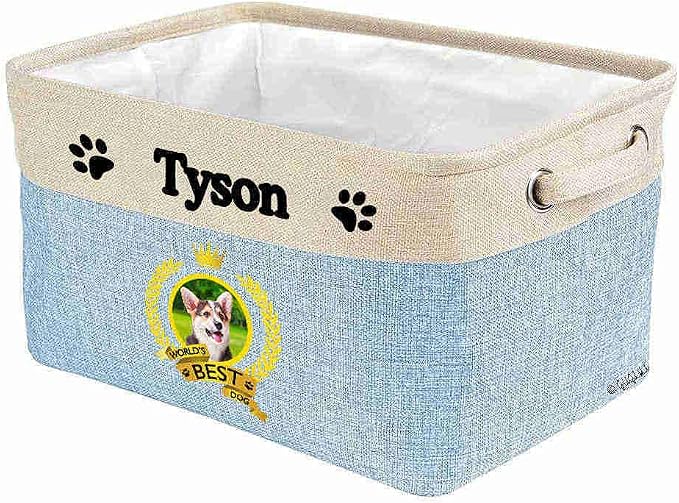 Custom Name Collapsible Dog Toy Storage Basket Bin World's Best Dog Welsh Corgi Pembroke Foldable Pet Toy Box Closet Shelf Baskets Organizer for Bedroom Home Dog Cat with Handles Blue