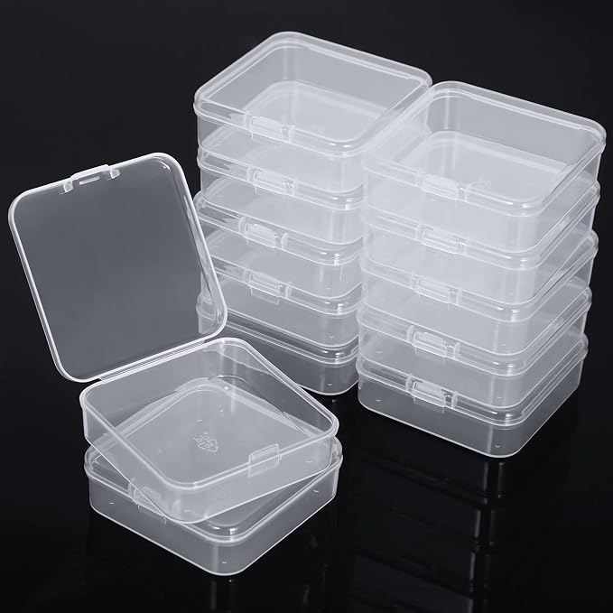 SATINIOR 48 Packs Clear Small Plastic Containers Transparent Storage Box with Hinged Lid for Small Items Crafts Jewelry (2.52 x 2.52 x 0.79 Inches)