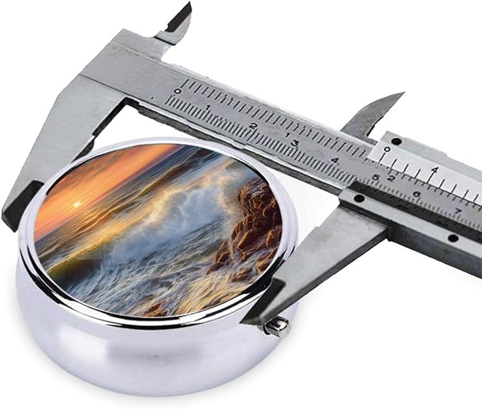 Round Pill Box Rocky Wave Sunset Painting Pill Case for Purse & Pocket 3 Compartment Pill Organizer Portable Travel Pillbox Medicine Pill Holder Container for Daily Vitamin Cod Liver Oil Storage