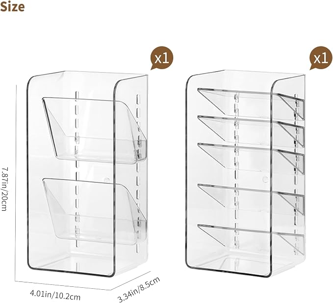 PAVSTINE 2-Pack Medicine Cabinet Organizer with Adjustable Dividers, Clear Vertical Layered Backward Slanting Shelves, Space-Saving, for Makeup Brush/Lip Gloss/Mascara Storage