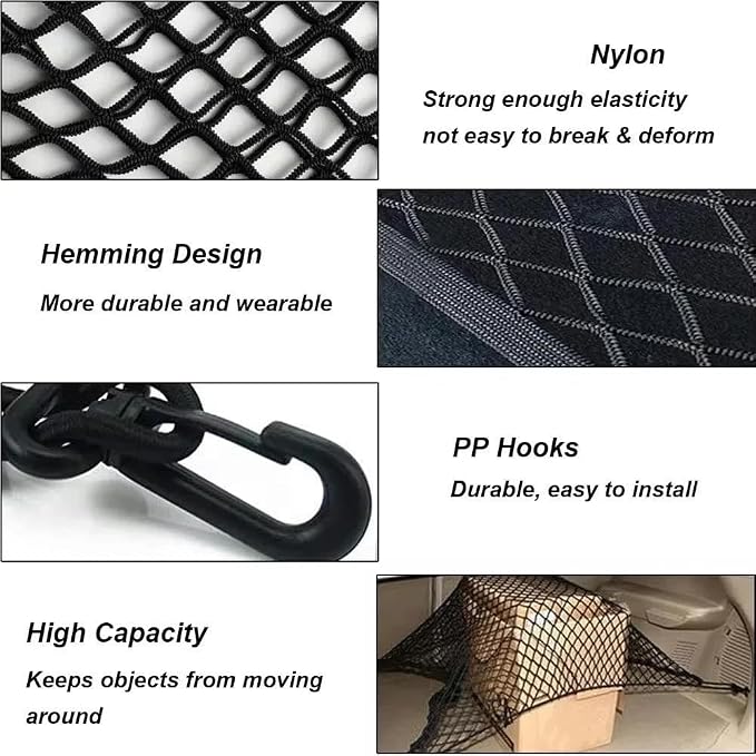 Car Nets Car Trunk Net For Toyota For RAV4 XA50 2019-2024 2020 2021 2022 Boot Luggage Mesh Nylon Bag Storage Rear Back Cargo Cargo Net(110cmx60cm)