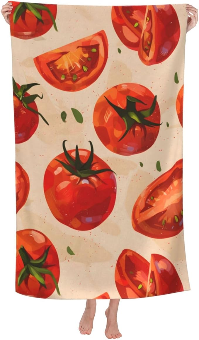 Tomato Pattern Beach Towel 31inx51in, Fun Sand-Free Microfiber Bath Towel Ultra Soft Quick Dry Pool Towel Absorbent Towel Lightweight Towel for Swimming Bathroom Decor