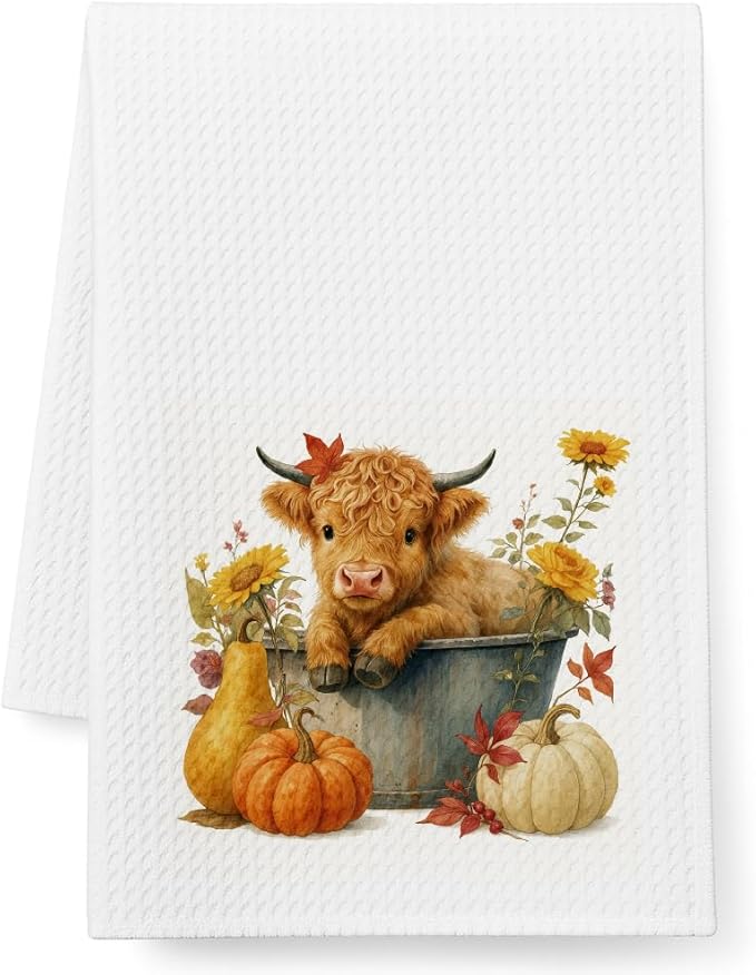 Cute Highlands Cows Theme Dish Towels Gifts for Women Mom Nieces Grandma Friend,Highland Cow Themed Flour Sack Towels Kitchen Towels Decor for Farmhouse,Highland Cow Hand Towel for Bathroom -16