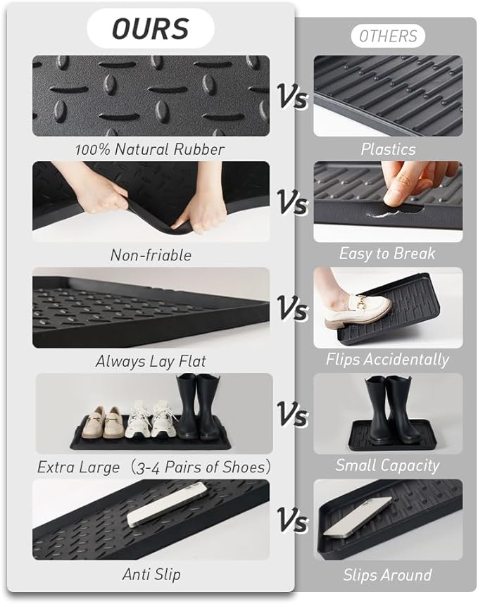 SUPENUIN 2PC Boot-Tray Heavy Duty Rubber Mat with Lip Waterproof Shoe Mat Tray for Entryway Indoor Outdoor Multi Use Catch All Trays Entryway Shoe Cleaning Boot Storage 16x27.5 Inches