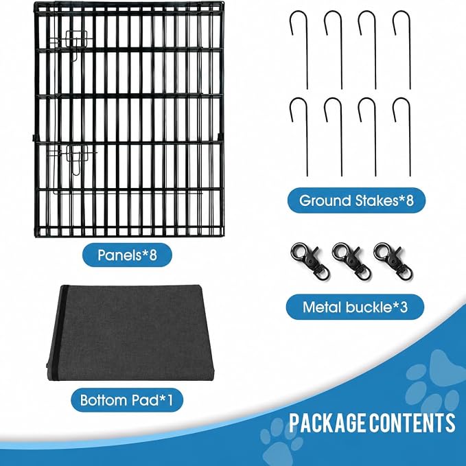 Peekaboo Dog Playpen 30 in, 8 Panel Metal Rustproof Pet Fence with Cover | 30 Inch 8 Panel Foldable Rustproof Black Metal Dog Playpen with Octagonal Waterproof Bottom Cover