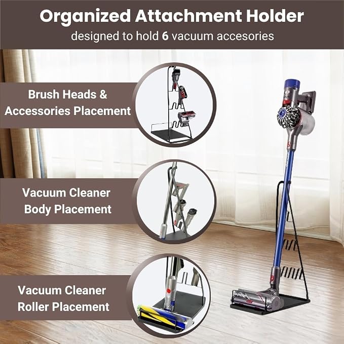 Vacuum Stand No-Drill Storage for Most Stick Vacuum Home Cleaning | metal storage frame, tool holder use, and broad stick-vac fit for clearer buying for daily cleaning,Wallless hole drilling