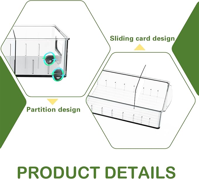 2 Pack Fridge Organizer Bins with Wheels, Refrigerator Organizers and Storage Drawer with Removable Dividers, Clear Plastic Pantry Storage Bins, Kitchen Organization