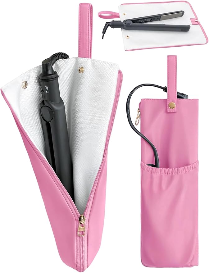 Lifeplus Holder & Mat for Hot Tools, Curling Iron Flat Iron Heat Resistant Hair Tools Travel Bag - Ideal for Home, Travel, Gift (Rose Pink)