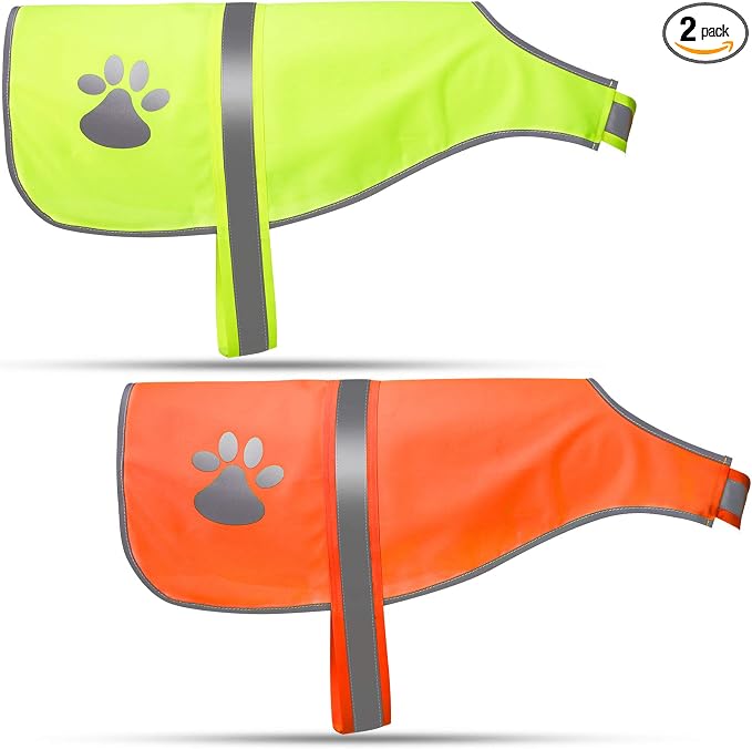 Geyoga 2 Pcs Reflective Dog Vest Adjustable Safety Vest,L,Orange, Yellow | Pet High Visibility Apparel, Blaze Fluorescent, Dog Service Jacket Clothes Safeguard, for Hunting Outdoor Walking Night