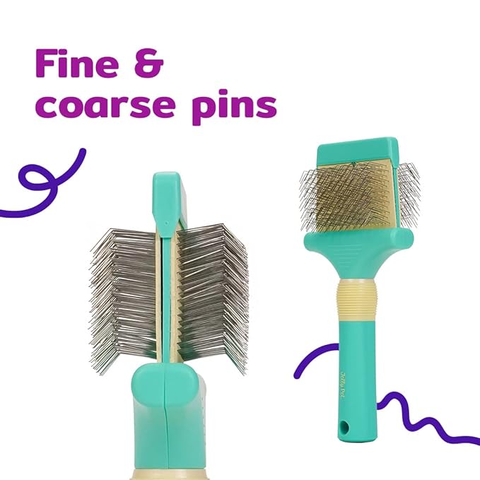 Jelly Pet Double Sided Slicker Brush, Longer Pin, Flexible Head, Fine/Coarse Sides, Removes Unwanted Tangles, Made in USA, Large, Teal