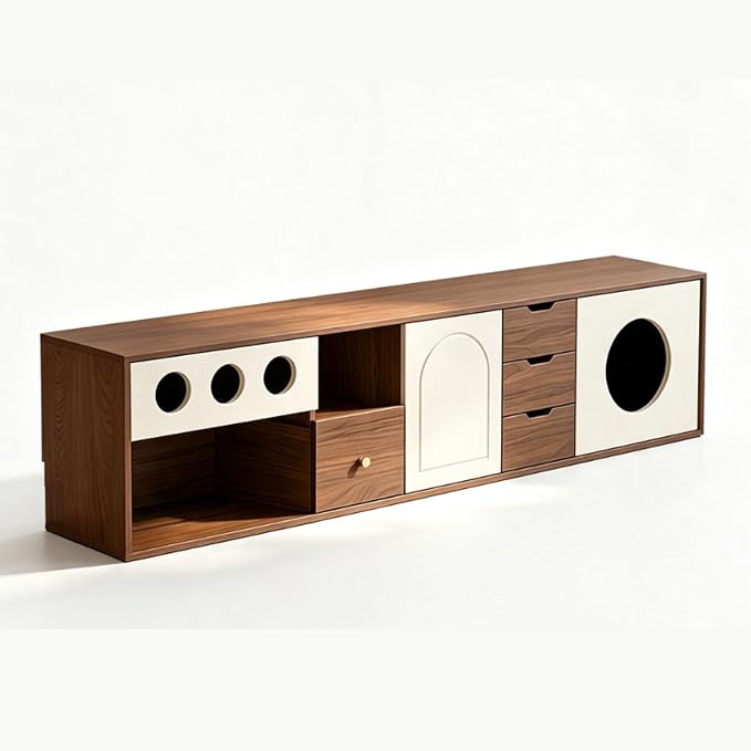 Hidden Cat Bed TV Cabinet, Cat Enclosure Furniture, Wooden TV Stand Table | Pet-Friendly TV Stand with Cat House, Storage Cabinets and Cable Hole, for Home Living Room(240 cm/94.5 in)