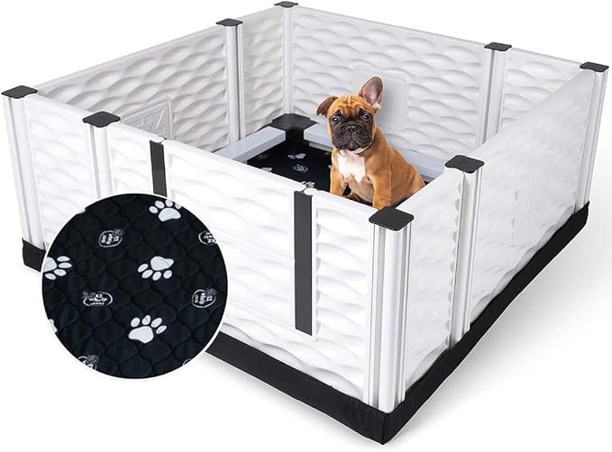 EZclassic Dog Whelping Box - Washable Pee Pad, Small 38"x38"x18" | Dog whelping box for small dogs features safety rails and liner with black pawprint design for easy cleaning and comfort