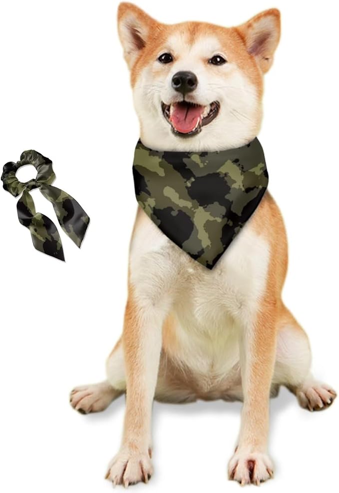 COEQINE Green Camo Valentines Dog Bandanas Brothers with Hair Tie Bow Cool Adult Waiter Costume with Pet Costume Christmas Party Cosplay 2 Pcs Winter Clothing for Women Dog Outfit
