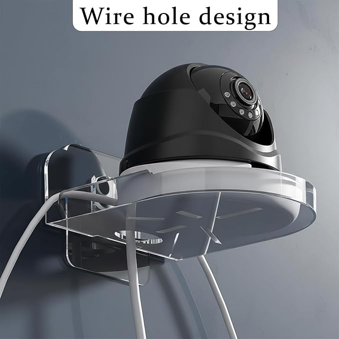 4 Pack Adhesive Security Camera Wall Mount, Universal Transparent Monitor Wall Mount Brackets with Cable Clips Versatile Surveillance Holder Self Adhesive Small Walls Shelf for Bedroom Kitchen Living