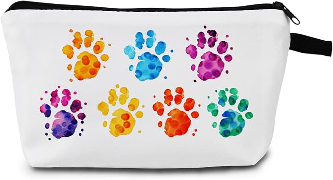 Colorful Dog Paw Makeup Bag for Women Travel Cosmetic Organizer Bag Teacher Appreciation Gifts Small Zipper Toiletry Bag