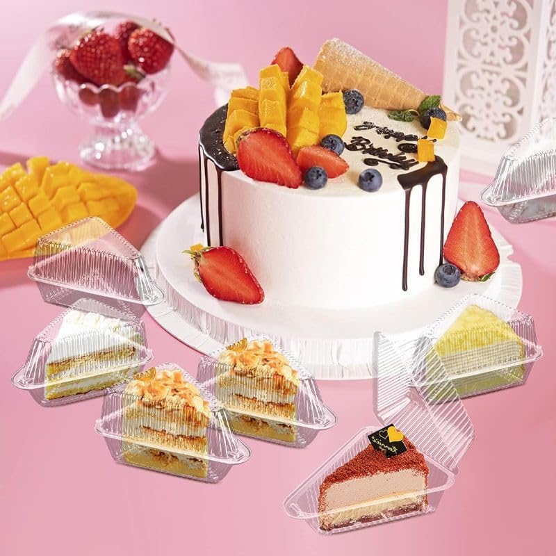 60 pcs Cake Slice Container-Cheesecake Containers- Disposable Clear plastic Hinged Cake Slice Container with Dome Lid