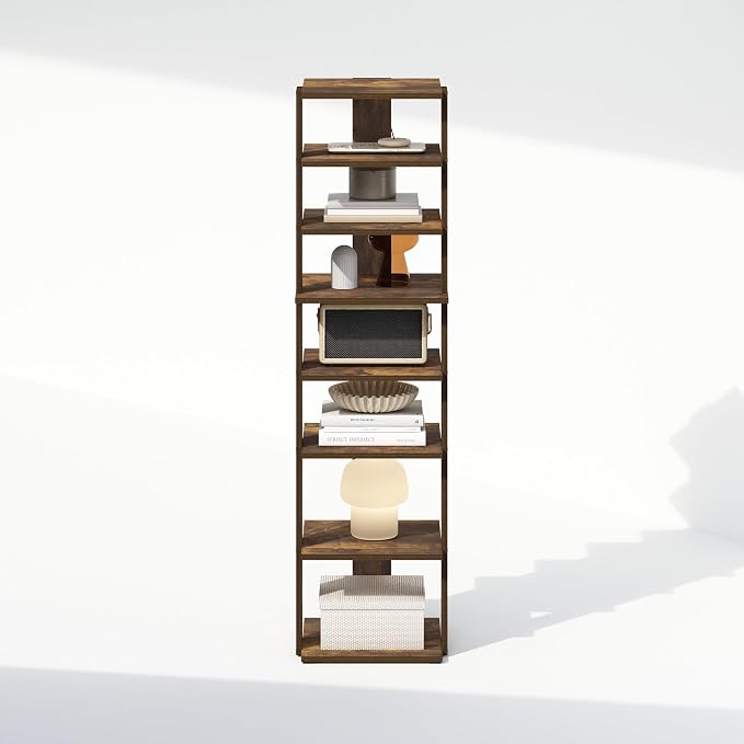 Furinno Turn-N-Tube Corner Shelf, 8-Tier Display Rack, Vertical Corner Storage Rack, Space Saving Organization and Storage, Entryway, Living Room, Closet, Amber Pine