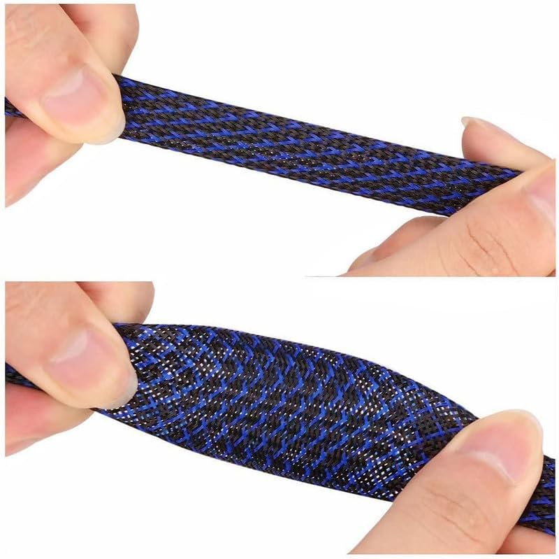 100Ft-1/2inch PET Expandable Braided Wire Sleeving,Wire Loom Cable Sleeve for TV,Computer,Home Theater,Automotive,Home Industrial,Electrical Wires,Chemical,Protect Cat from Chewing Cords,BlackBlue