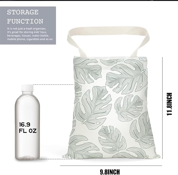 Car Trash Bag Car Garbage Bag Hanging Cars Trash Can, Waterproof Cars Back Seat Organizer for Vehicle Travelling Campingg Eucalyptus Palm Leaves Decor