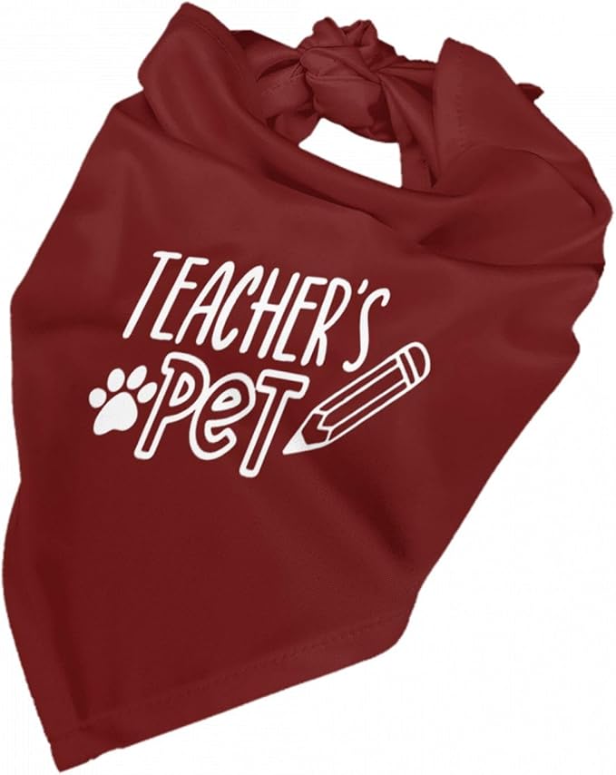 Teacher's Pet Dog Bandana,Funny Bandana Gift,Photo Prop Accessories for Dog Lovers Owner Gift,Triangle Reversible Fall Scarf, Adjustable (Red)