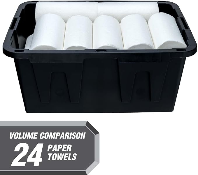 27 Gal Garage Storage Bin with Snap Lid, Lockable, Recycled, Black/Red