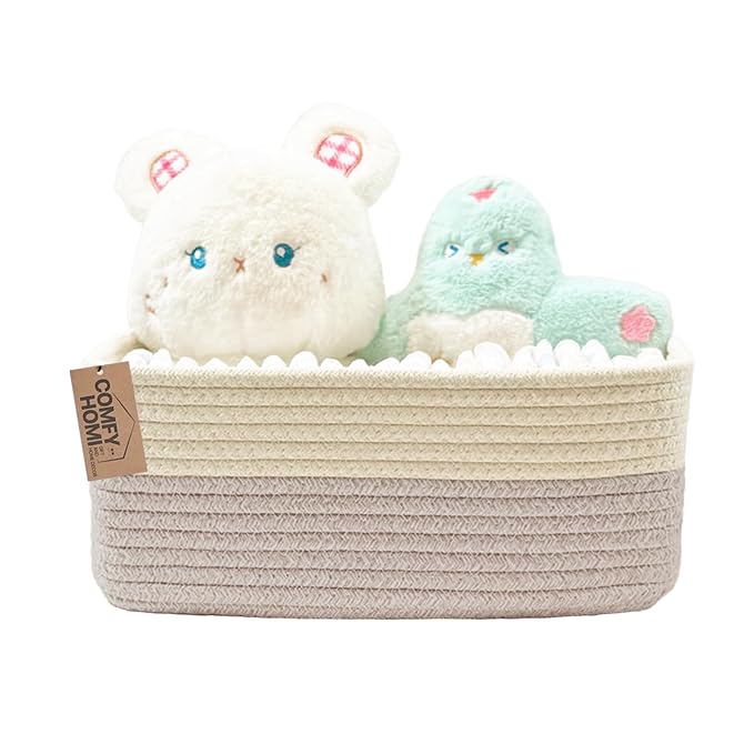 COMFY-HOMI 13" x 8.5" x 5.1" Storage Baskets for Organizing | Cotton Rope Woven Basket | Toy Storage Bin Box | Basket for Shelves, Closet Organizer Bin, Decorative Closet Shelf, 1 Pack
