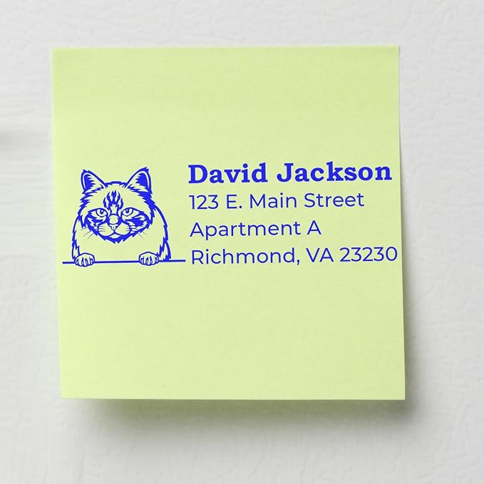 Peeking Birman Cat Wood Handle Address Stamp - Custom Stamp for Envelopes | Birman Cat Gift Address Stamp. Classic hand stamp. Personalized Return Address Stamp for Pet Sitters. 4 lines. Laser-cut.