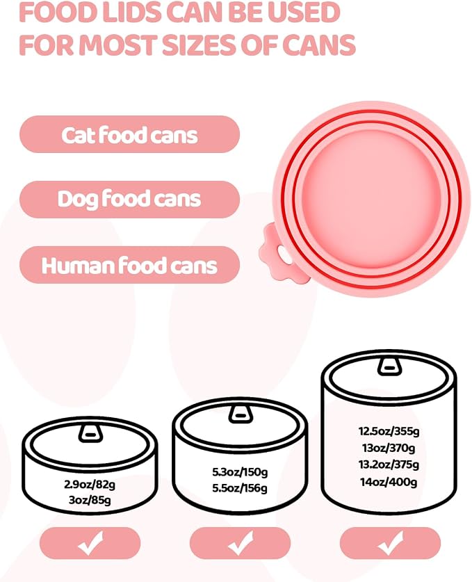 5 PCS Cat Food Can Covers Lids Set, Silicone Pet Food Can Lids with Multi-Function Cat Food Spoon and Opener, Cat Bar Squeezer, Stainless Steel Wet Food Spoon for Cats and Dogs (Pink) (Pink)
