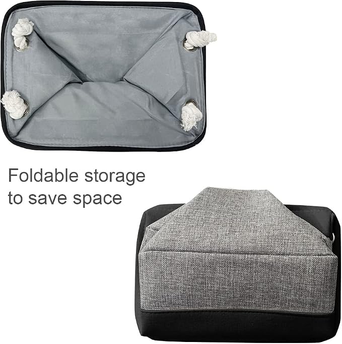 Storage Basket for Organizing - 14x10x7 inch Medium 3 Pack Collapsible Storage Bin for Shelves with Rope, Fabric Storage Cubes for Organizer Cloth Gift Toy Closet (Black & Grey)