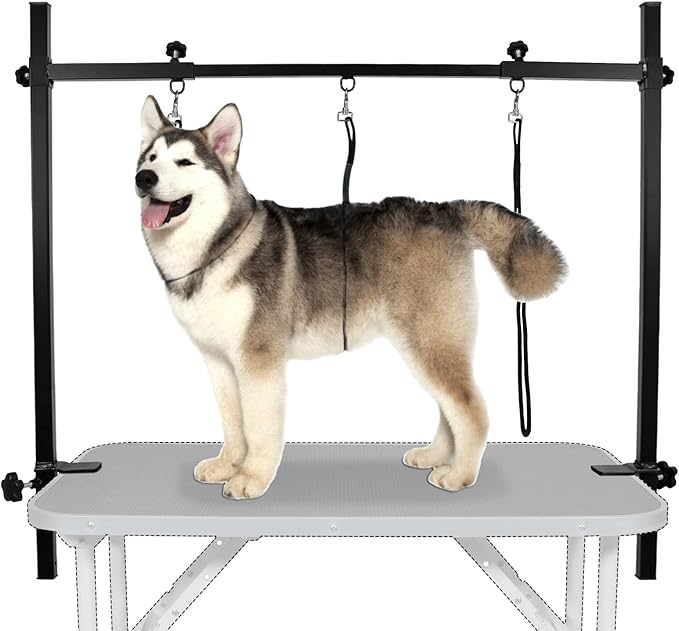 LEIBOU H-Shape Dog Grooming Arm Pet Supplies Grooming Table Arm with 3 Noose and Clamp Heavy Duty Aluminum Alloy Frame with 35.4” Adjustable Height and 36.2” ~ 50” Adjustable Width Dog Grooming Kit