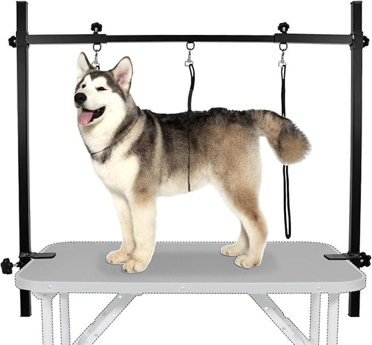 LEIBOU H-Shape Dog Grooming Arm Pet Supplies Grooming Table Arm with 3 Noose and Clamp Heavy Duty Aluminum Alloy Frame with 35.4” Adjustable Height and 36.2” ~ 50” Adjustable Width Dog Grooming Kit