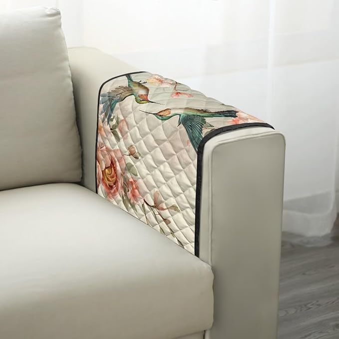 Hummingbird Sofa Arm Rest Cover Armrest Covers for Living Room Loveseat Couch Recliner Armchair Slipcover Sofa Arm Protector for Pets with Organizer Pockets