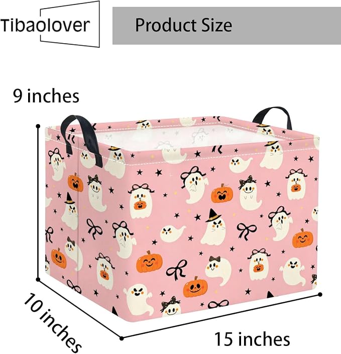 Halloween Basket Cute Baskets for Kids Pumpkin Basket Rectangular Storage Bin Organizer Box Room Decor(Bowknot Ghost)