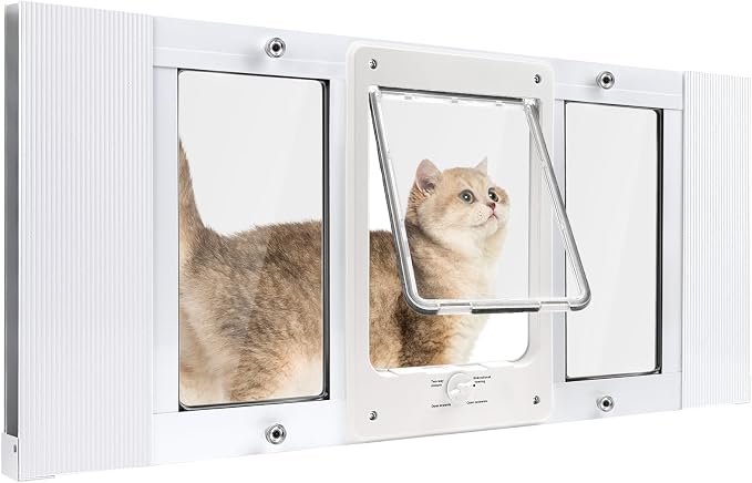 Petoasis Cat Door for Window & Small Dog, Quick Damage-Free Install, 36"- 40" Width Adjustable, All Aluminum Frame, 4-Way Lock, Magnetic Closure Cat Window Door, Extra Window Lock & Sealing Strips(XL)